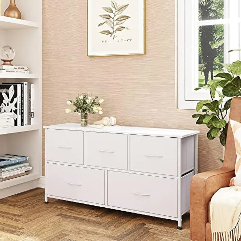 WLIVE Dresser for Bedroom with 5 Drawers, Wide Chest of Drawers, Fabric Dresser, Storage Organization Unit with Fabric