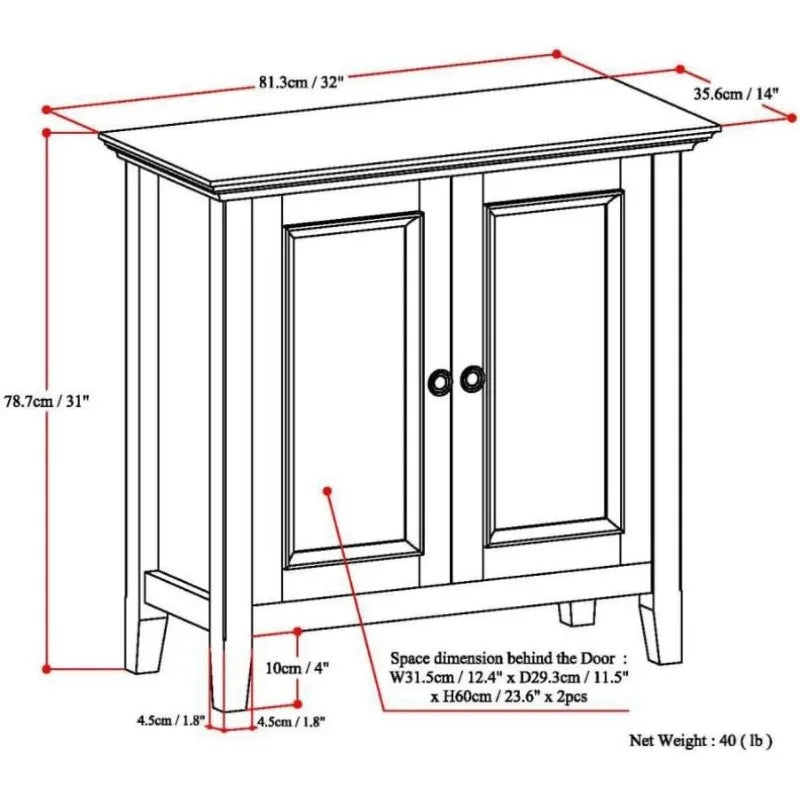 32 inch Wide Transitional Low Storage Cabinet in Hickory Brown for the Living Room, Entryway and Family Room