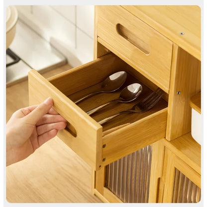 Kitchen Storage Rack Multifunctional Multi-Layer Seasoning Dishes Storage Cabinet Household Bamboo Sundries Box Rack with Drawer