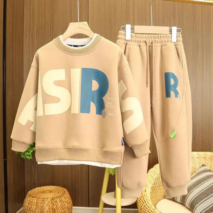 Korea Style Autumn Casual Kids Clothes Boy Set Letter Pullover Sweatshirt Top and Jogger Pants Suit Kids Tracksuit 5-14 Years