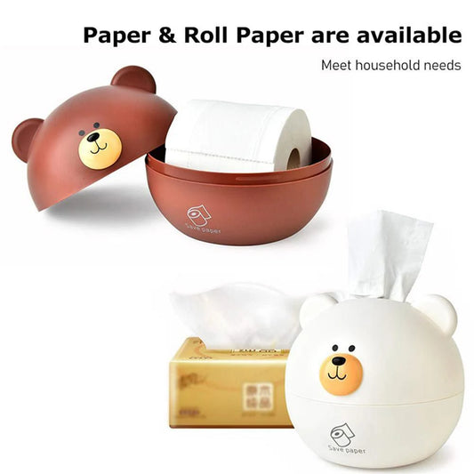 Cute Bear Head Tissue Box Nordic Roll Paper Storage Box Wc Round Container Rack Napkin Holder Living Room Creative Home Simple