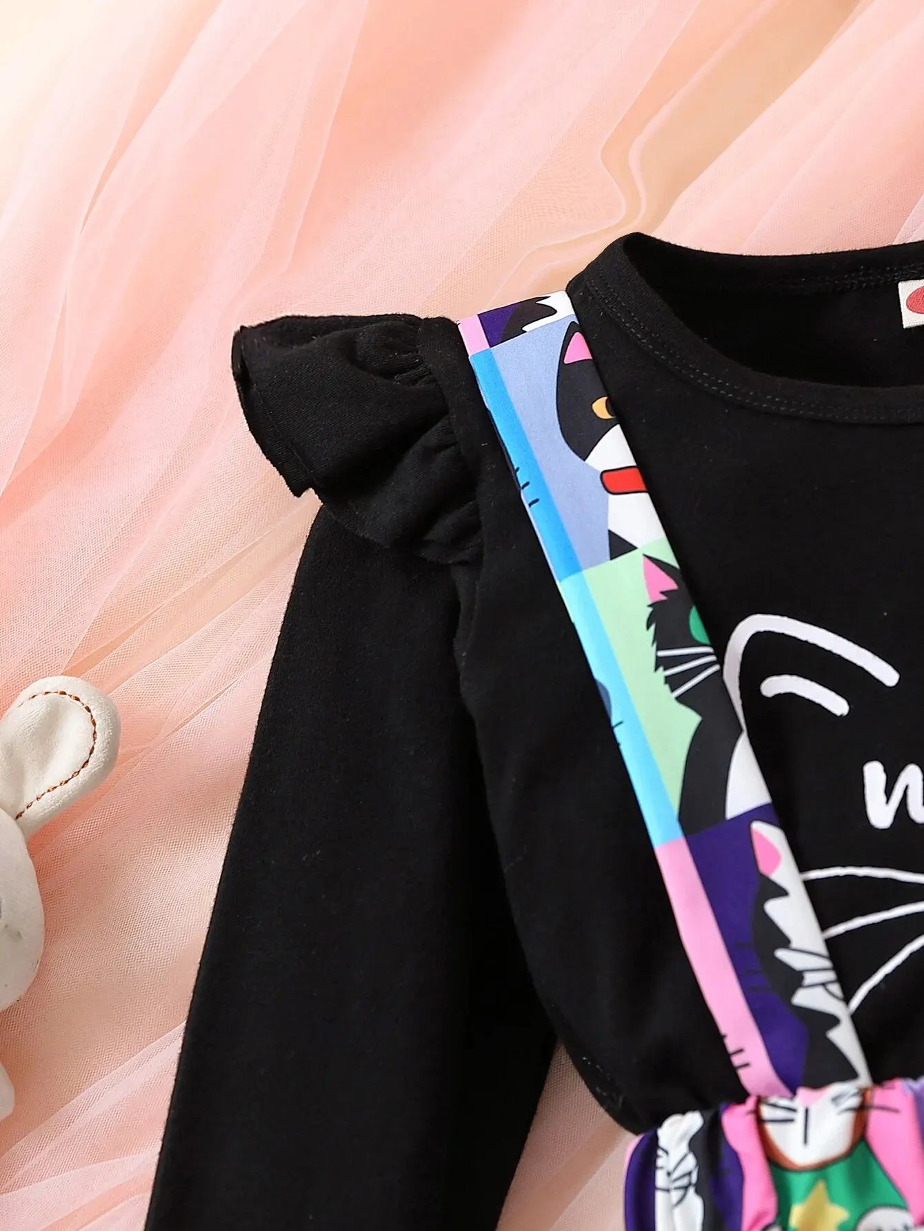 Toddler Girl Clothes Spring Autumn Ruffles Long Sleeve Shirt CARTOON Cat Print Suspender Skirt Kids Children 2Pcs Outfits Set