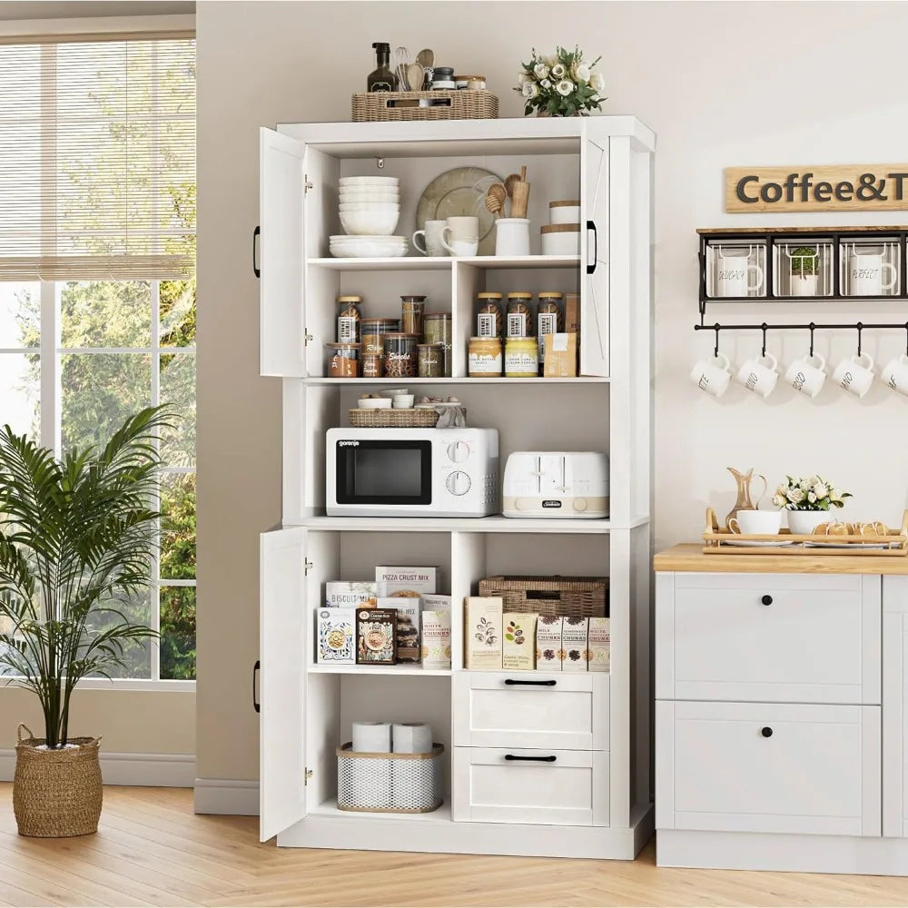 76" Tall Farmhouse Kitchen Pantry Cabinet, Kitchen Hutch Bar Cabinet with Drawers & Shelves,Large Wood Storage Cabinet