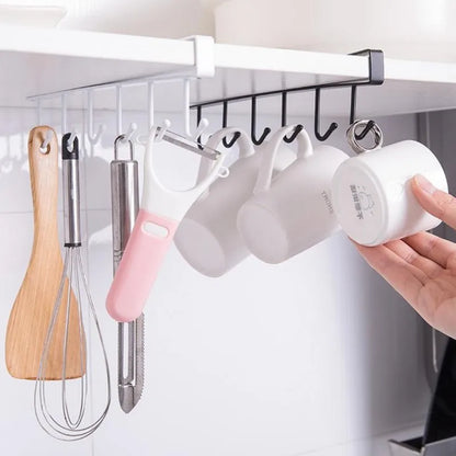 6 Hooks Cup Holder Hang Kitchen Cabinet Under Shelf Storage Rack Organizer Iron Multifunction Kitchenware Storage hook mx307155