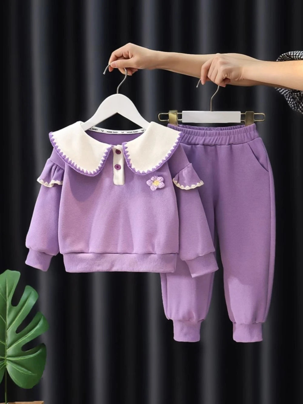 Cute Baby Girls Clothes Sets Casual Peter Pan Collar Kids Pullover Coats Tops+Pants 2Pcs Spring Autumn Children Clothing Suit