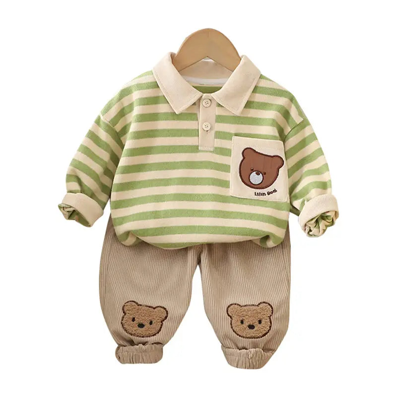 Spring Autumn Children Baby Boys Clothes Infant Strips Cartoon Bear T-shirt Pants 2Pcs/set Toddler Fashion Cloth Kids Tracksuits