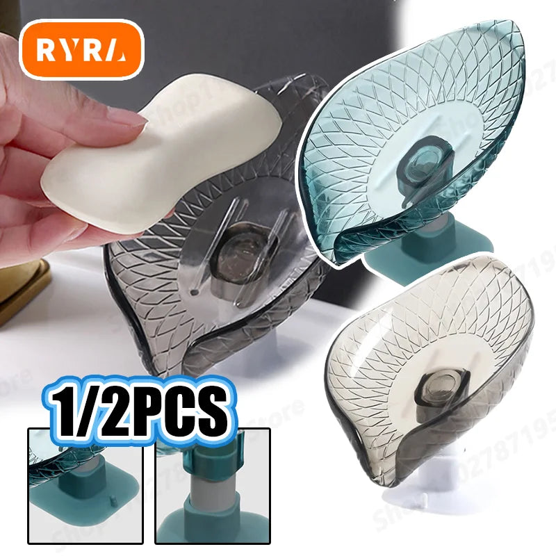 Leaf Shape Soap Case With Suction Cup Soap Box Drain Non-slip Soap Holder Laundry Soap Dish Storage Plate Tray Bathroom Gadgets