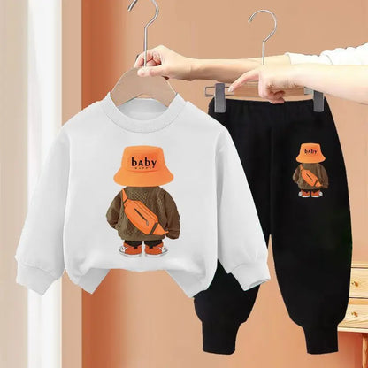 Korean Kids Set Autumn Children Clothes Cotton Sweater+Sports Pants Suit Girl Boy Fashion Pullover Tops Outfits Baby Sweatshirt