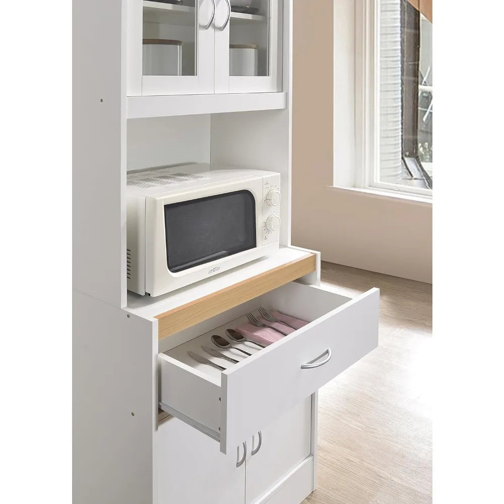 Kitchen Cabinet with Top & Bottom Enclosed Cabinet Space, One Drawer, White Freestanding Utility Cupboard Kitchen Storage