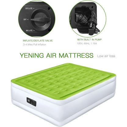 YENING Full Size Air Mattress with Built in Pump Raised Double Blow Up Bed Inflatable Camping Airbed Electric 18 Inch Tall