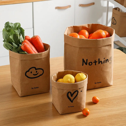 Cartoon Waterproof Kraft Paper Bag Reuseable Multifunction Home Storage Bag Flower Succulents Plant Pot Holder Kitchen Food Pot