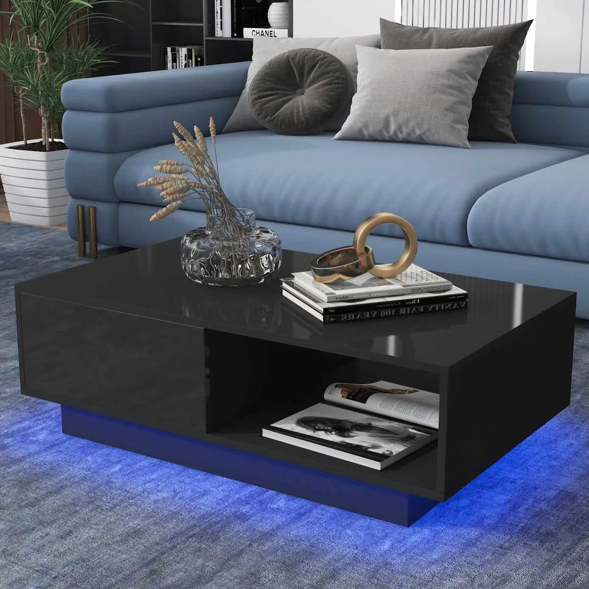 High Gloss Coffee Tables RGB LED End Table Nordic Modern Side Table Living Room Drawers Cabinet Storage Organizer Furniture