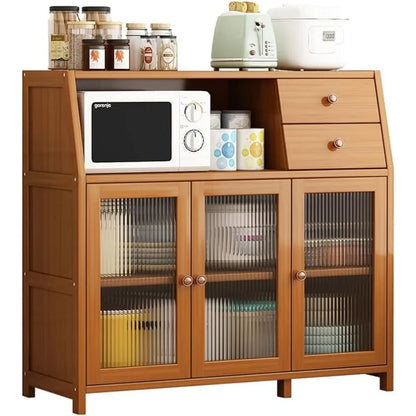 Kitchen Cabinet Bamboo Kitchen Storage Cabinets Sideboard Buffet Cabinet With Storage Home Furniture Brown Display Dining Room