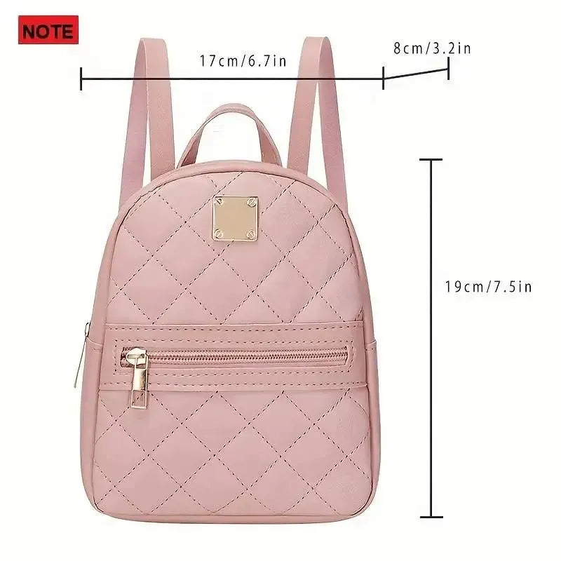 Women's Cute Small Backpack Rhombic Pattern Backpack With Adjustable Strap Zipper Casual Shoulder Black Mobile Bag