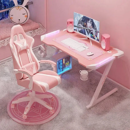 New Pink gaming table with RGB light fashion female anchor computer desk bedroom study desk girls boy black desk 100/120CM