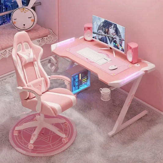 New Pink gaming table with RGB light fashion female anchor computer desk bedroom study desk girls boy black desk 100/120CM