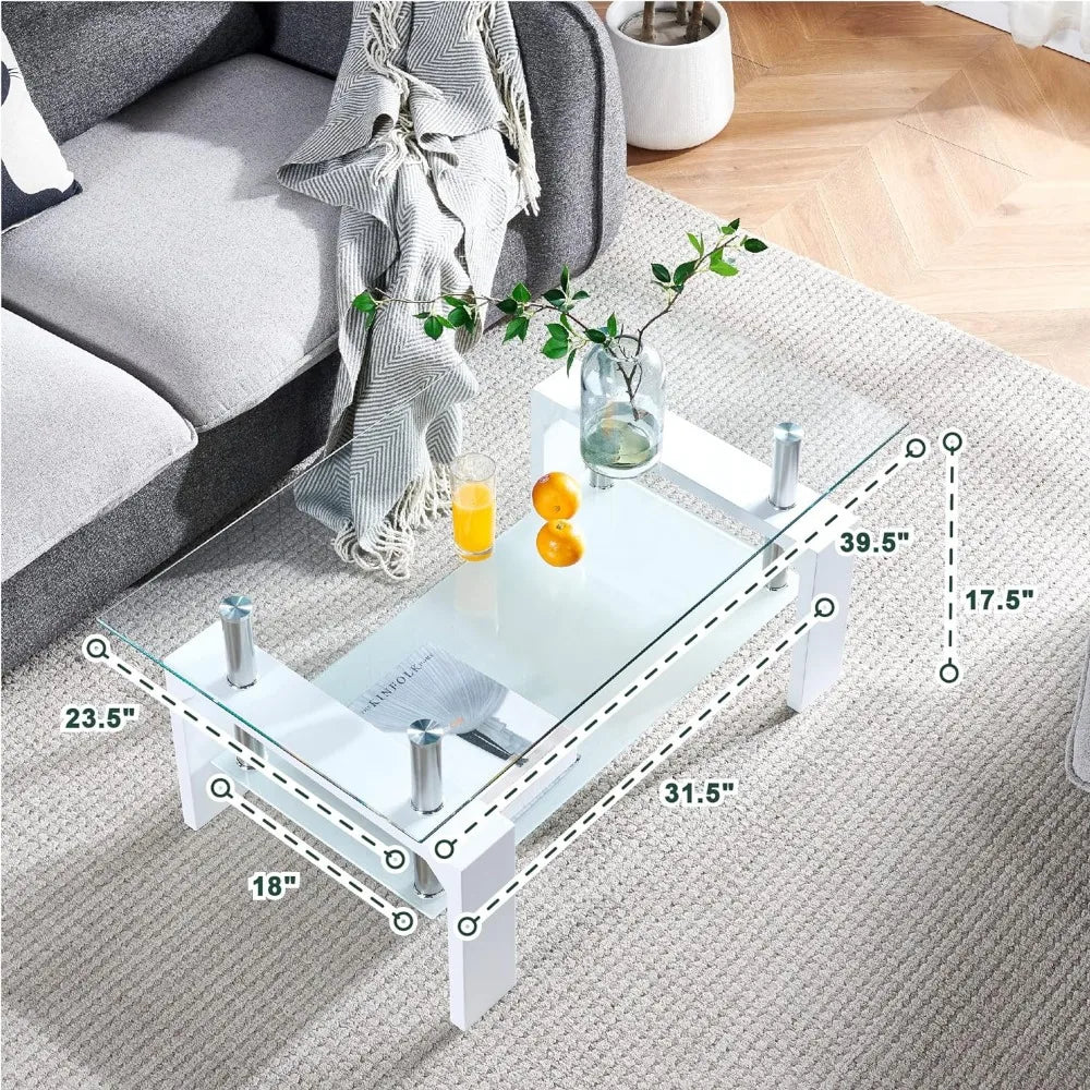 Btrpily Living Room Rectangle Coffee Table, Tea Table Suitable for Waiting Room, Modern Side Coffee Table with Wooden Leg, Glass