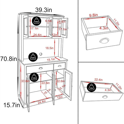 Kitchen Pantry Storage Cabinet with Microwave Stand,71'' Freestanding Hutch Cabinet with Buffet Cupboard, Drawers and Glass Door