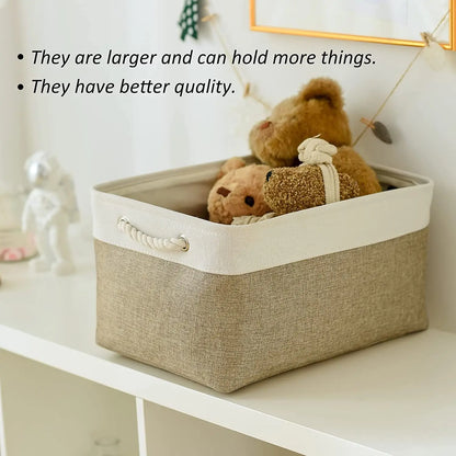 Fabric Storage Basket Foldable Linen Storage Box for Nursery Home Collapsible Canvas Shelf Basket Wardrobe Bedroom Organizers