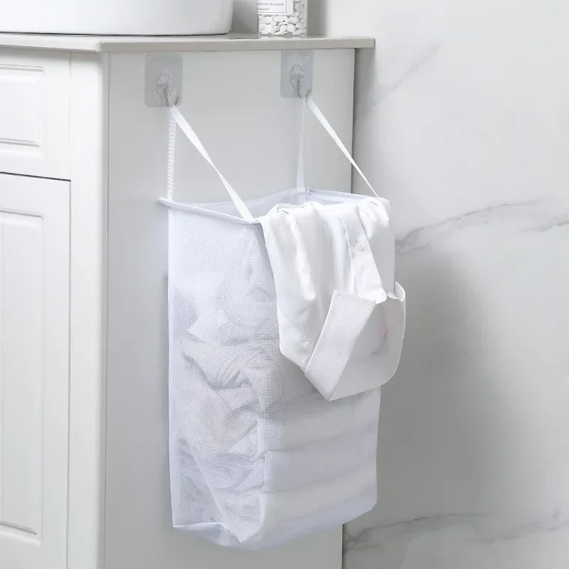 Hanging Net Bag With Sticker Wall-Mounted Laundry Basket Dirty Clothes Storage Basket Bathroom Organzier Mesh Bag Laundry Hamper