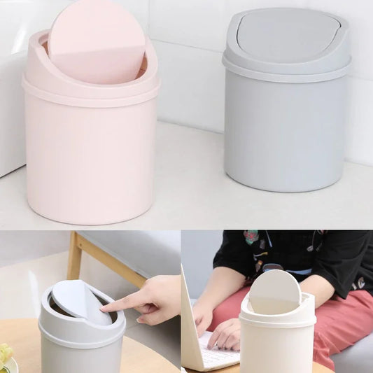 Mini Desktop Bin Small Trash Can Tube with Cover Bedroom Trash Garbage Can Clean Workspace Kitchen Storage Box Home Desk Dustbin