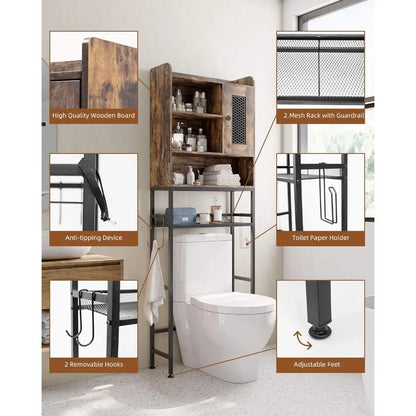 Over The Toilet Storage Cabinet 5-Tier Freestanding Bathroom Organizer with Display Shelves