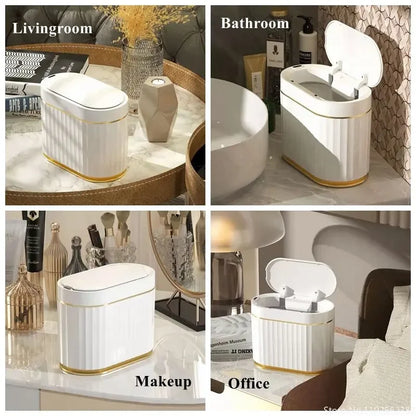 5L Waterproof Automatic Sensor Trash Can Desk Waste Bin Paper Basket Luxury Induction Smart Garbage Bin For Bathroom Bedroom Hom