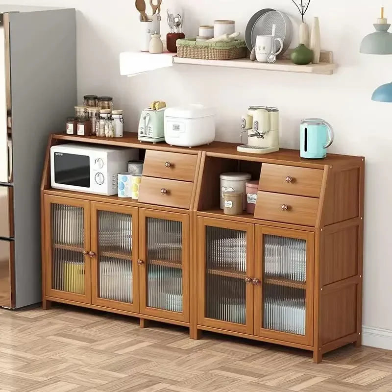 Kitchen Cabinet Bamboo Kitchen Storage Cabinets Sideboard Buffet Cabinet With Storage Home Furniture Brown Display Dining Room