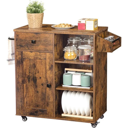 Kitchen Island, Storage Cabinet with Drawer, Kitchen Cart with Spice and Towel Rack Saving Space, Easy Assembly, for Living Room