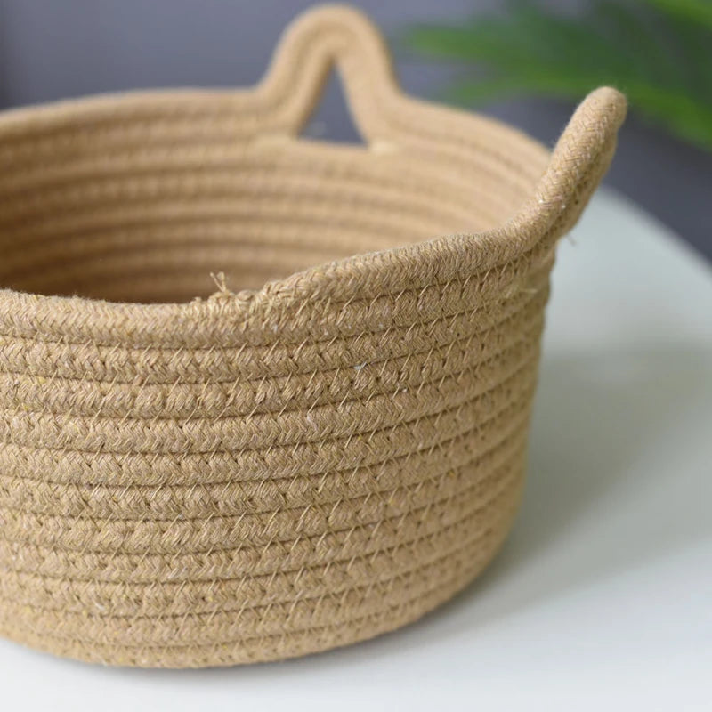 Handmade Cat Ear Storage Basket Cotton Woven Flower Laundry Bag Clothes Toy Storage Bathroom Bedroom Organizer for Home Decor