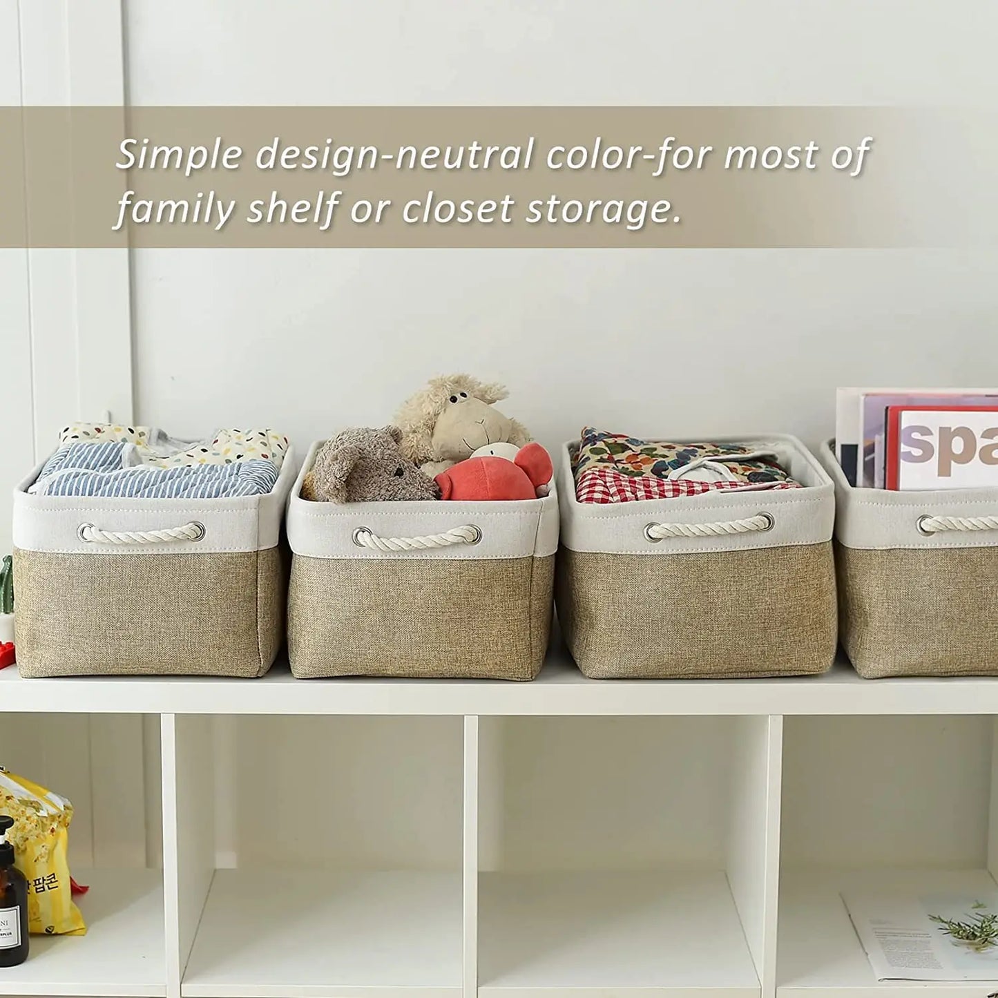 Fabric Storage Basket Foldable Linen Storage Box for Nursery Home Collapsible Canvas Shelf Basket Wardrobe Bedroom Organizers