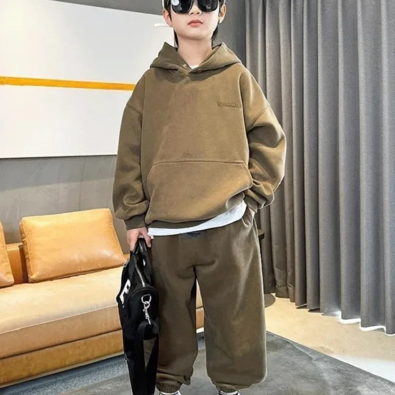 Spring Autumn Kids Clothes Boy 2Pcs Set Children Letter Hooded Pullover Top and Pant Outfits Kid Tracksuits 5 7 9 11 13 15 Years