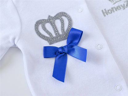 Newborn Baby Boys Romper Royal Crown Prince 100% Cotton Clothing Set with Cap Gloves Infant Girl One-Pieces Footies Sleepsuits