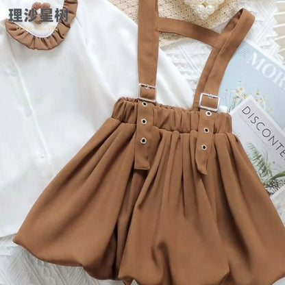 Kids Outfits Girls' Set Spring and Autumn 2023 New Western-style Fashion Splice Versatile Strap Dress Two Blouses Kids Outfits