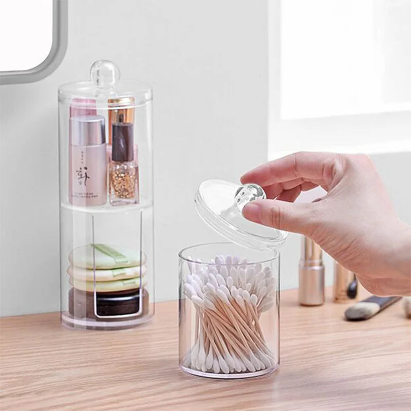 Cosmetics Storage Box Makeup Organizer Bathroom Jar Cotton Swab Cotton Pad Jewelry Round Plastic Box Storage Container