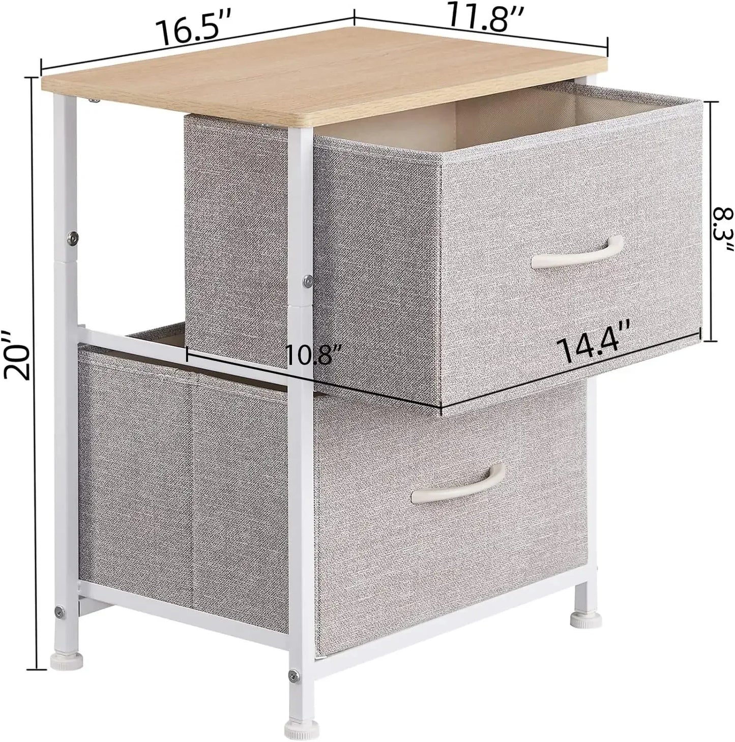 Nightstand with 2 Drawers, Bedside Table Small Dresser  Removable Fabric Bins for Bedroom Nursery Closet Living Room