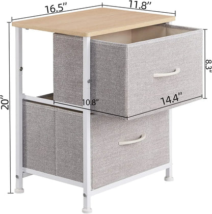 Nightstand with 2 Drawers, Bedside Table Small Dresser  Removable Fabric Bins for Bedroom Nursery Closet Living Room