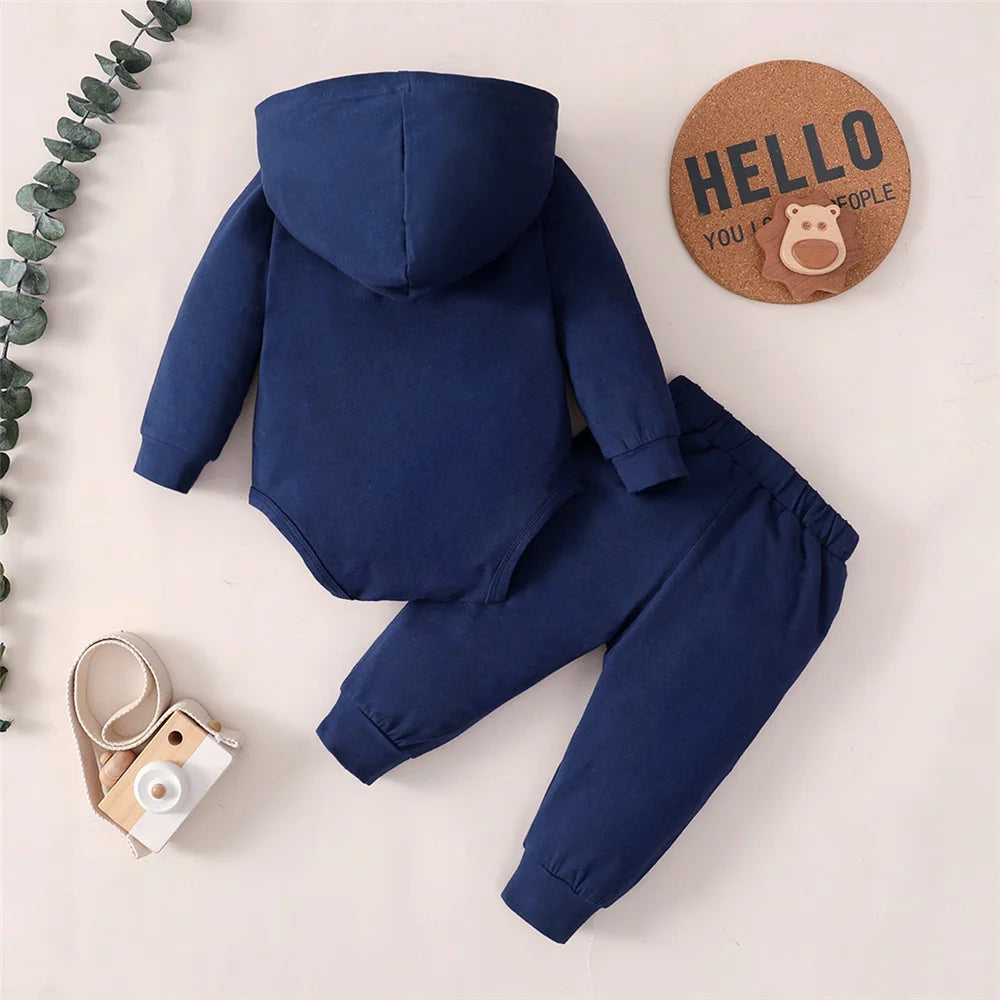 Spring&Autumn 0-24 Months Newborn Baby Boy 2PCS Clothes Set Long Sleeve Hoodie Jumpsuit Pants Toddler Boy Outfit Baby Costume