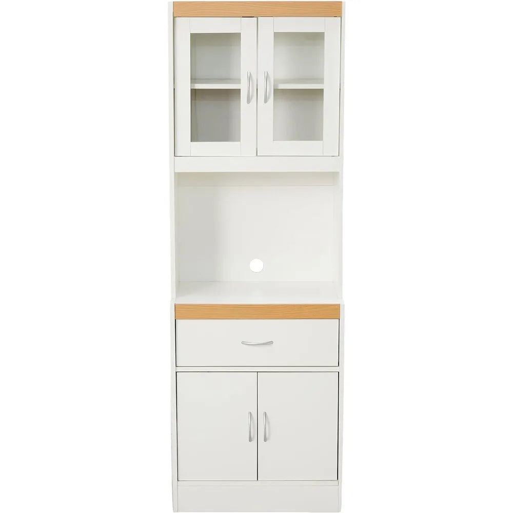 Kitchen Cabinet with Top & Bottom Enclosed Cabinet Space, One Drawer, White Freestanding Utility Cupboard Kitchen Storage