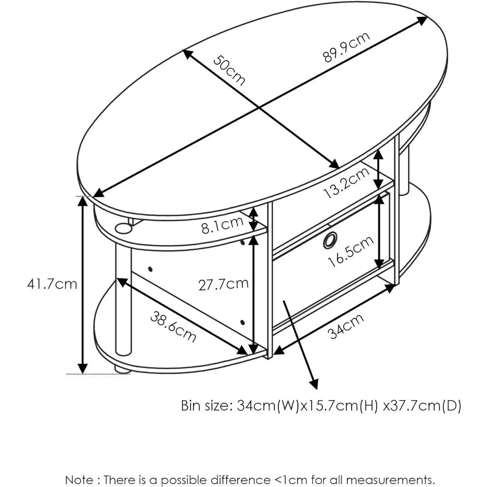 Simple Design Oval Coffee Table with Bin for Living Room, Walnut