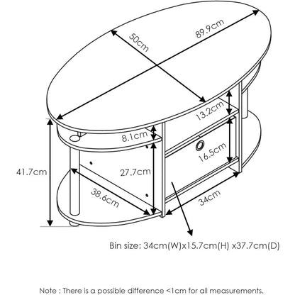 Simple Design Oval Coffee Table with Bin for Living Room, Walnut