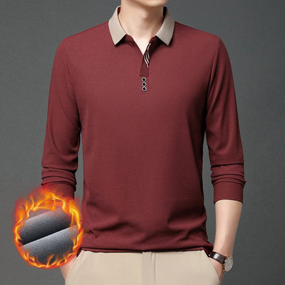 High-end Spring and Autumn Business Casual Comfortable Fabric Men's Long-Sleeved Lapel Polo Shirt Fashion Designer Velvet Top