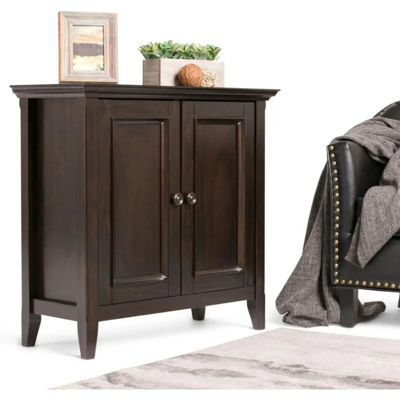 32 inch Wide Transitional Low Storage Cabinet in Hickory Brown for the Living Room, Entryway and Family Room