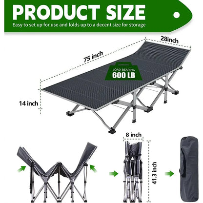 Portable Folding Bed 74.8in x 28 in x 14.6 in with Carry Bags and Mattress Pad