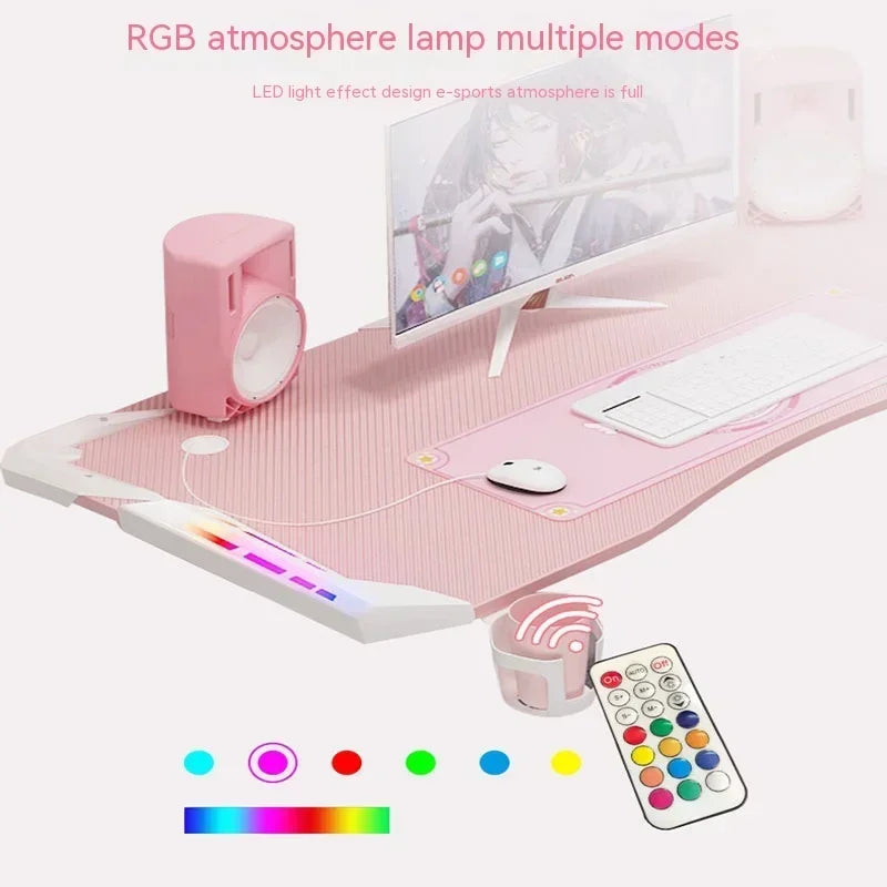 New Pink gaming table with RGB light fashion female anchor computer desk bedroom study desk girls boy black desk 100/120CM