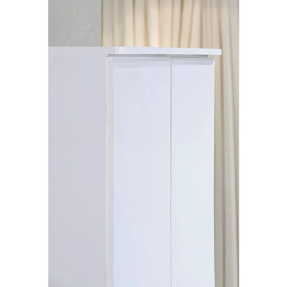 2 door wooden wardrobe bedroom closet, Cabinet equipped with clothes drying rod and 2 storage drawers, White