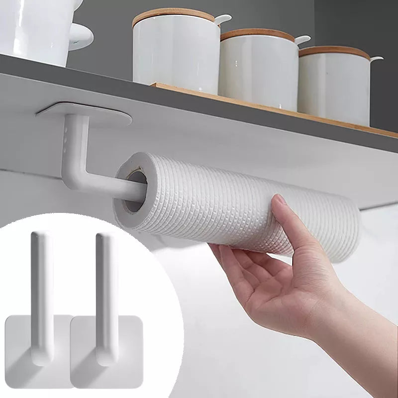 2pcs Under Cabinet Paper Roll Rack Kitchen Self-adhesive Accessories Towel Holder Tissue Hanger Storage Rack For Bathroom Toilet