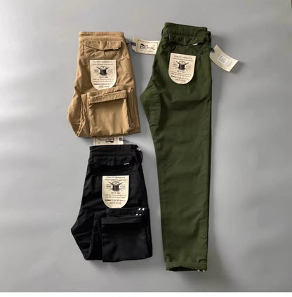 Retro Cargo Pants Men Causal Fashion Loose American High Waist Straight Pants Man Spring New High Quality Chic Solid Trousers