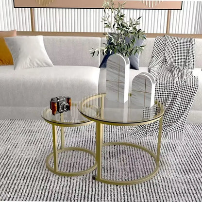 Gold Nesting Coffee Table Set of 2, Small Glass Nesting Tables for Living Room Bedroom, Accent Tea Table with Metal Frame