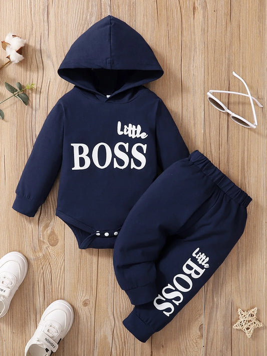 Winter   Newborn  Infant   Baby   Boy   Long   Sleeves   Cotton   Hooded    Little   Boss   Fashion    Baby   Hoodies   Clothing